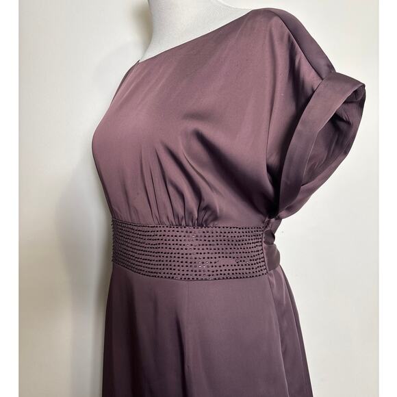 BCBG Vintage Y2K Satin Silky Party Dress Size 10 Purple Beaded Holiday Chic - Picture 2 of 8